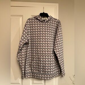 Psyched Patterned Hoodie with Cartoon Faces Size Large